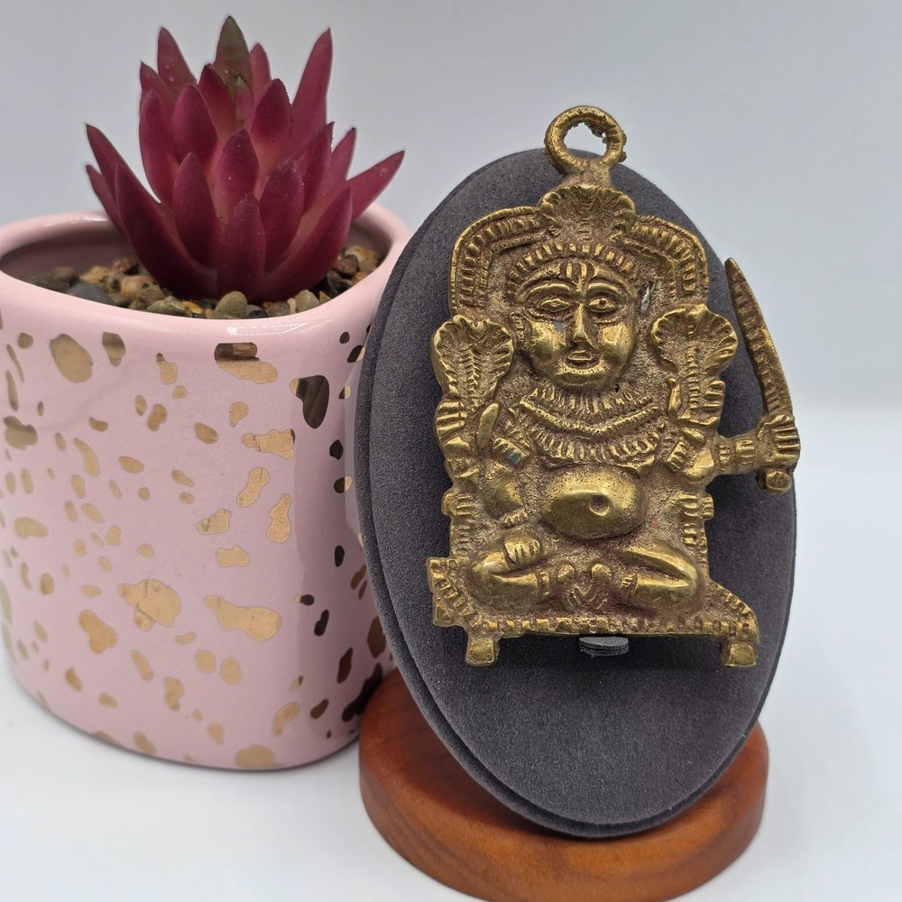 Vintage India Nepal Brass Bhairava Deity Pendant Hindu Guardian Talisman‎ Charm